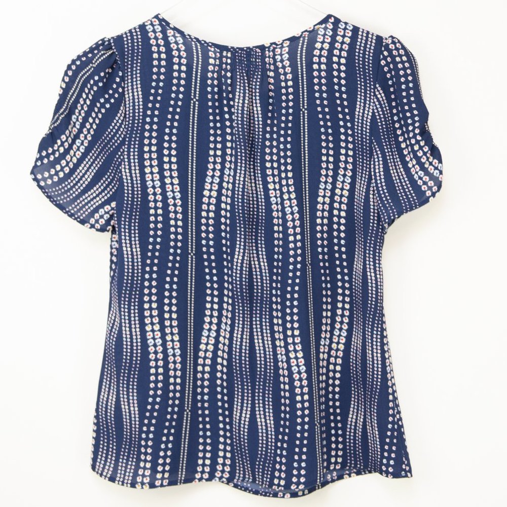 Talbots Floral Stripe Top Short Sleeve Blouse Shirt Blue Petite Small NWT - Picture 3 of 6